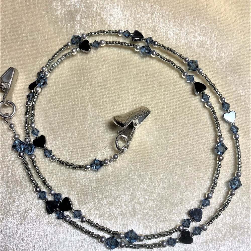 Denim Crystal Heart Eyeglass Chain #1397